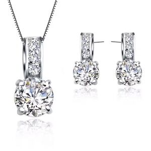 🎁✨ 925 Sterling Silver Color Bridal Jewelry Set Classic Cubic Zircon Crystal Pe